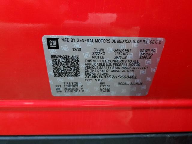 3GNKBJRS2KS568461 - 2019 CHEVROLET BLAZER RS RED photo 10