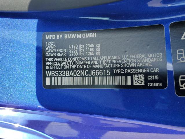 WBS33BA02NCJ66615 - 2022 BMW M4 COMPETI BLUE photo 10