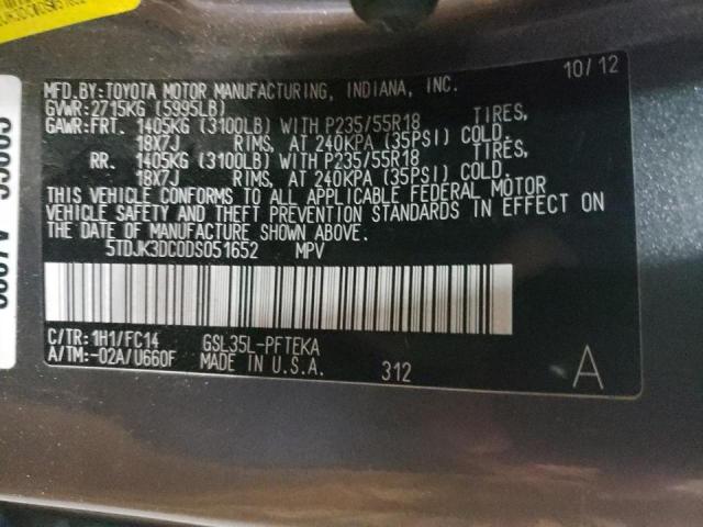 5TDJK3DC0DS051652 - 2013 TOYOTA SIENNA LE GRAY photo 10