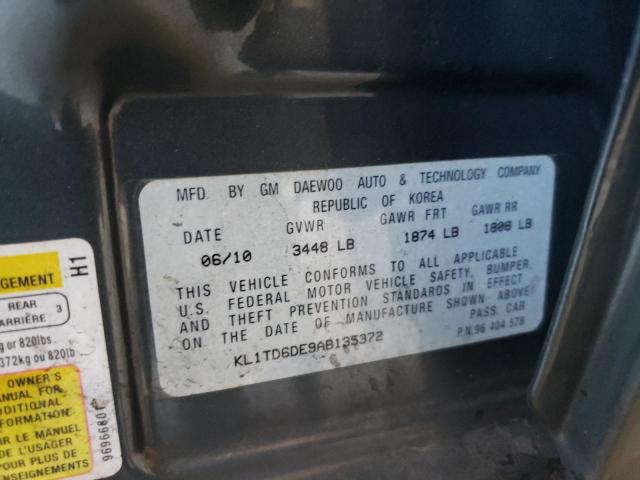 KL1TD6DE9AB135372 - 2010 CHEVROLET AVEO LS 绿色 照片 10