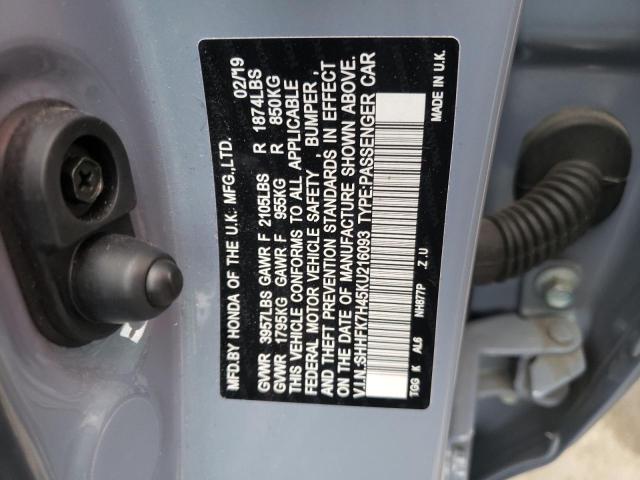 SHHFK7H45KU216093 - 2019 HONDA CIVIC SPOR BLUE photo 10