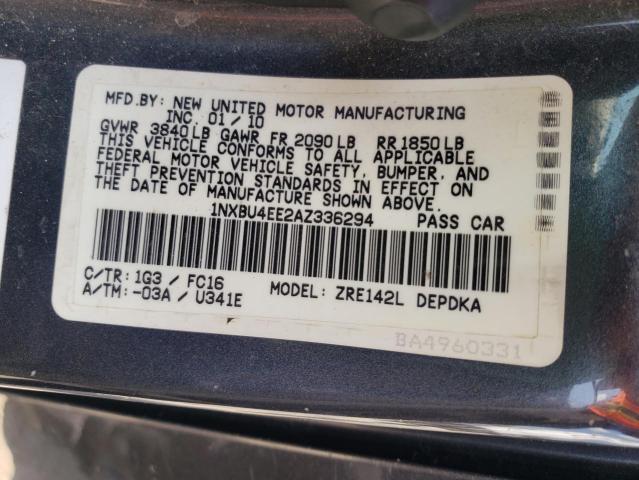 1NXBU4EE2AZ336294 - 2010 TOYOTA COROLLA BASE  照片 10