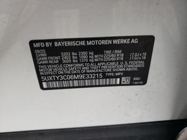 5UXTY3C06M9E33215 - 2021 BMW X3 SDRIVE3 WHITE photo 10