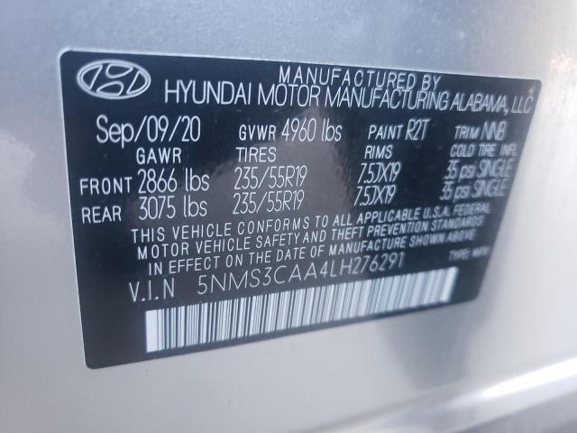 5NMS3CAA4LH276291 - 2020 HYUNDAI SANTA FE SEL  photo 10