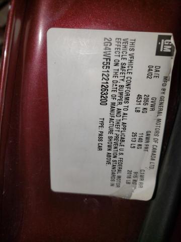 2G4WF551221263200 - 2002 BUICK REGAL GS Бордовый фото 10