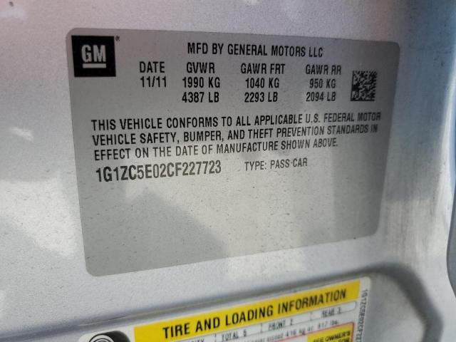 1G1ZC5E02CF227723 - 2012 CHEVROLET MALIBU 1LT ვერცხლისფერი ფოტო 10