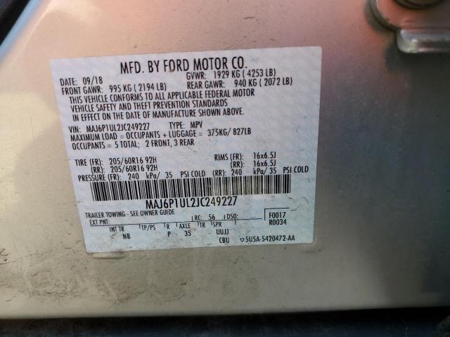 MAJ6P1UL2JC249227 - 2018 FORD ECOSPORT S Plata foto 10