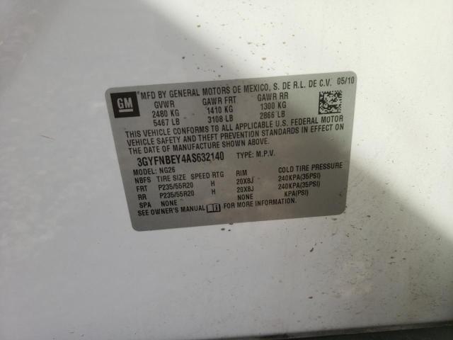 3GYFNBEY4AS632140 - 2010 CADILLAC SRX PERFOR 白色 照片 10