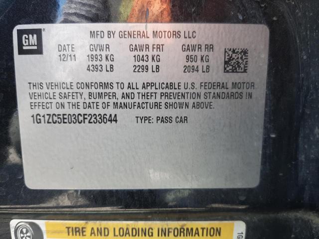 1G1ZC5E03CF233644 - 2012 CHEVROLET MALIBU 1LT 黑色 照片 10