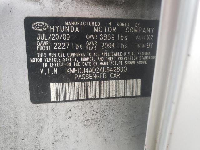 KMHDU4AD2AU842830 - 2010 HYUNDAI ELANTRA BL SILVER photo 10