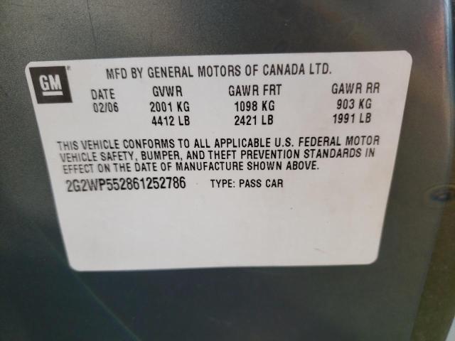 2G2WP552861252786 - 2006 PONTIAC GRAND PRIX Մոխրագույն լուսանկար 10