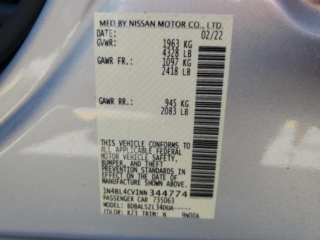 1N4BL4CV1NN344774 - 2022 NISSAN ALTIMA SR SILVER photo 10