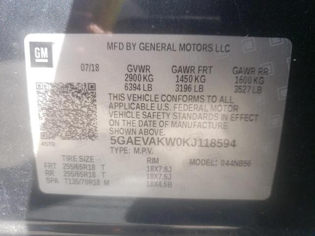 5GAEVAKW0KJ118594 - 2019 BUICK ENCLAVE ES GRAY photo 10