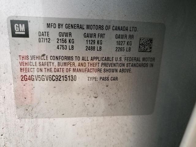 2G4GV5GV6C9215130 - 2012 BUICK REGAL GS SILVER photo 10