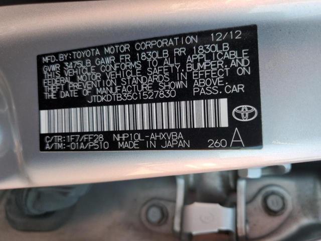 JTDKDTB35C1527830 - 2012 TOYOTA PRIUS C SILVER photo 10