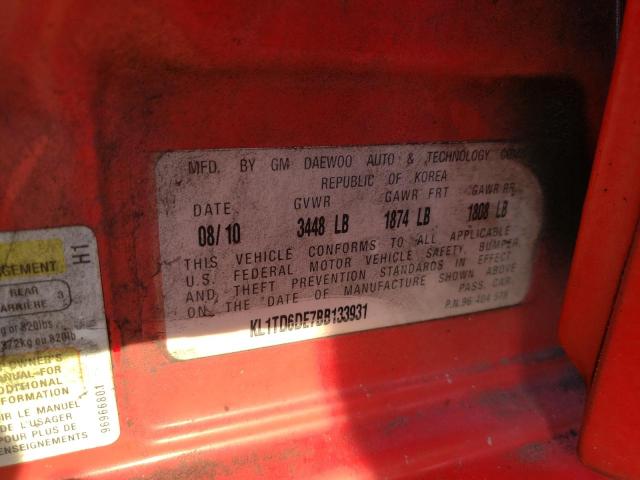 KL1TD6DE7BB133931 - 2011 CHEVROLET AVEO LS 红色 照片 10