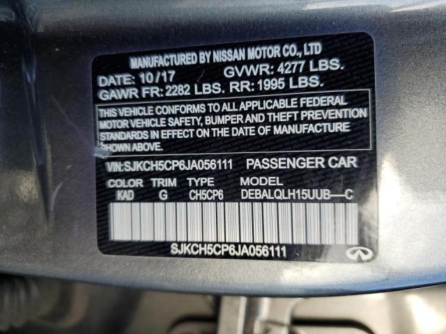 SJKCH5CP6JA056111 - 2018 INFINITI QX30 BASE GRAY photo 10