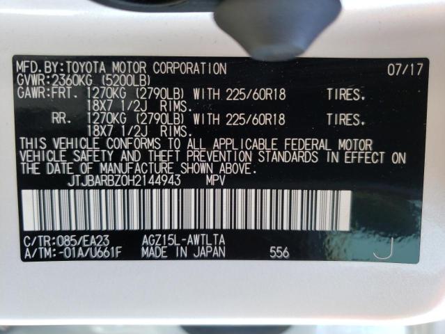 JTJBARBZ0H2144943 - 2017 LEXUS NX 200T BA WHITE photo 10