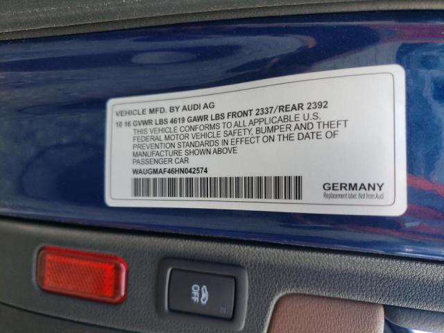 WAUGMAF46HN042574 - 2017 AUDI A4 ULTRA P BLUE photo 10