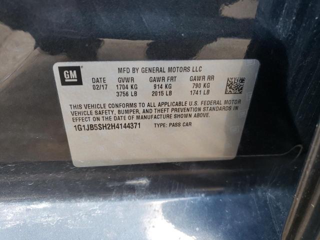 1G1JB5SH2H4144371 - 2017 CHEVROLET SONIC LS GRAY photo 10