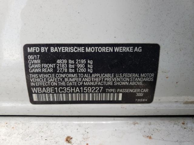 WBA8E1C35HA159227 - 2017 BMW 330E WHITE photo 10