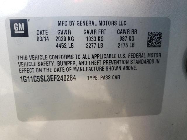 1G11C5SL3EF240284 - 2014 CHEVROLET MALIBU 1LT 银色 照片 10