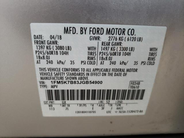 1FM5K7B83JGB54900 - 2018 FORD EXPLORER SILVER photo 10