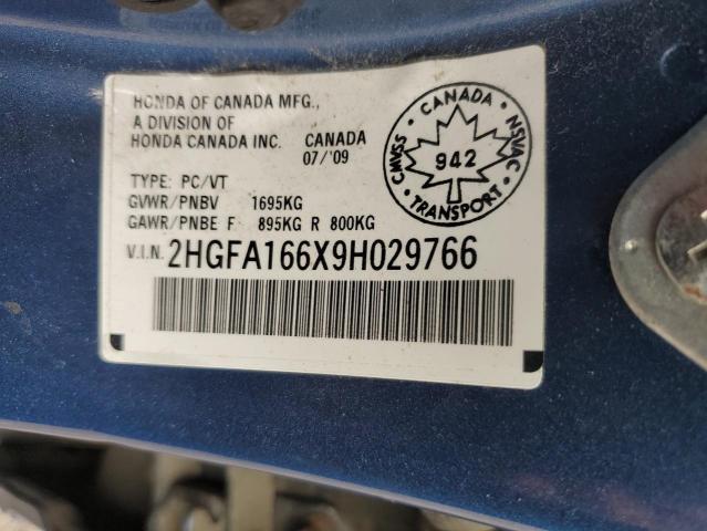 2HGFA166X9H029766 - 2009 HONDA CIVIC LX-S أزرق صورة 10