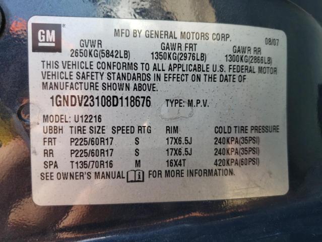 1GNDV23108D118676 - 2008 CHEVROLET UPLANDER L Grafit foto 10