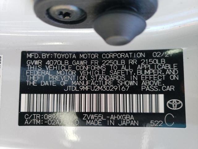 JTDL9MFU2M3029167 - 2021 TOYOTA PRIUS LE WHITE photo 10