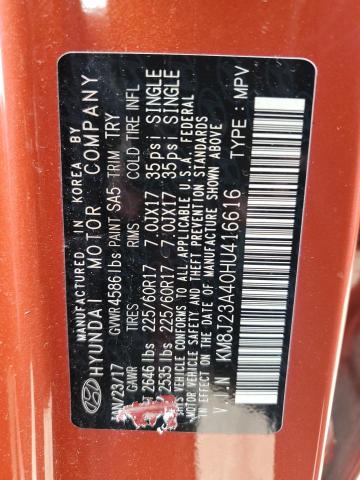 KM8J23A40HU416616 - 2017 HYUNDAI TUCSON SE ORANGE photo 10