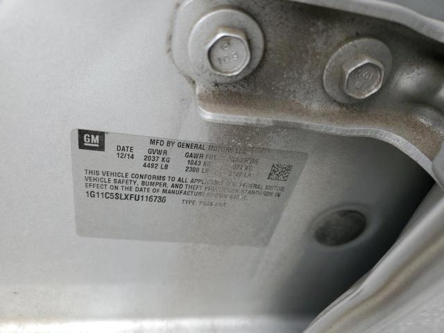 1G11C5SLXFU116736 - 2015 CHEVROLET MALIBU 1LT ვერცხლისფერი ფოტო 10