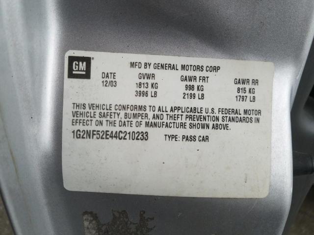 1G2NF52E44C210233 - 2004 PONTIAC GRAND AM S SILVER photo 10