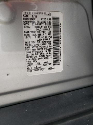 JN8AT2MV5LW104776 - 2020 NISSAN ROGUE S SILVER photo 10