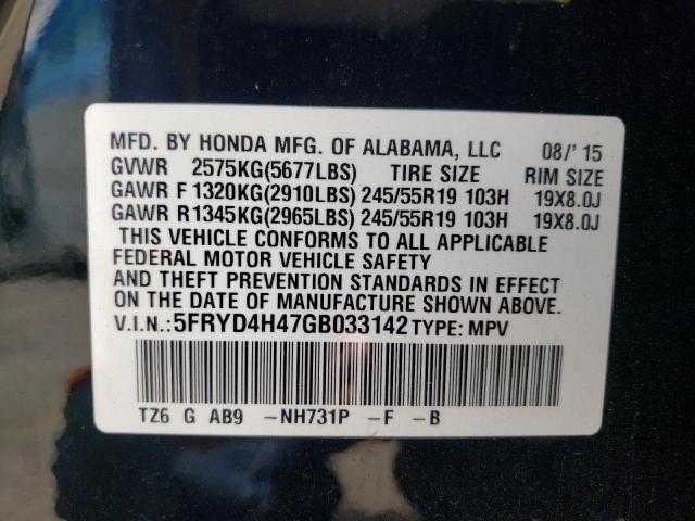 5FRYD4H47GB033142 - 2016 ACURA MDX TECHNOLOGY  photo 10