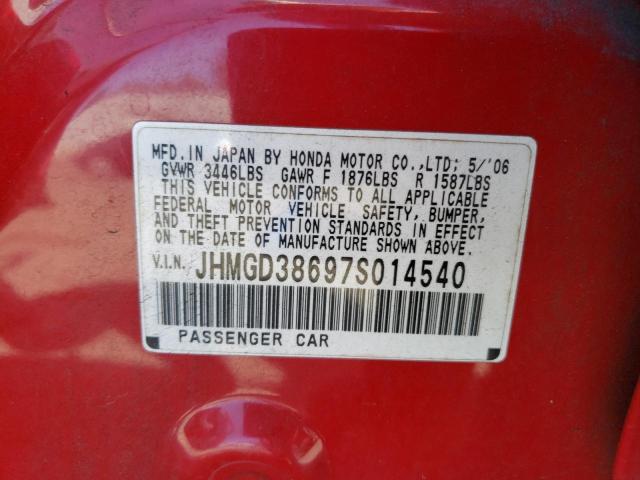 JHMGD38697S014540 - 2007 HONDA FIT S RED photo 10