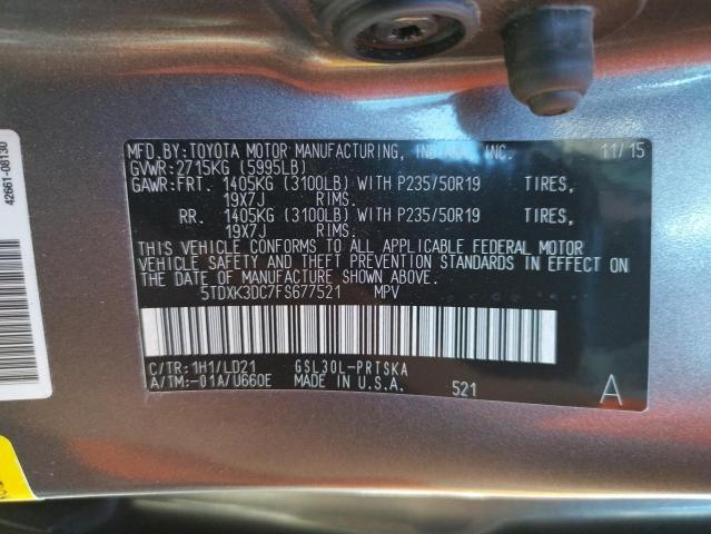 5TDXK3DC7FS677521 - 2015 TOYOTA SIENNA SPO GRAY photo 10