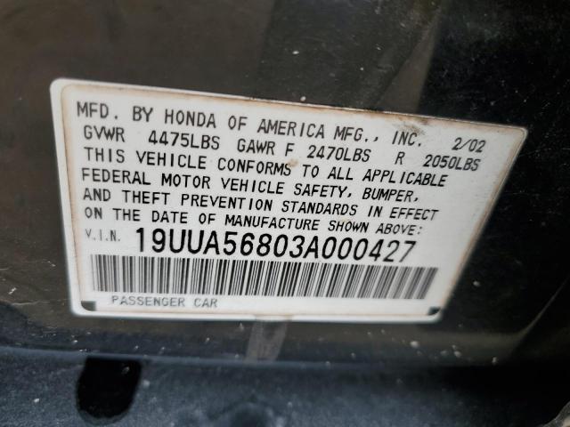 19UUA56803A000427 - 2003 ACURA 3.2TL TYPE BLACK photo 10