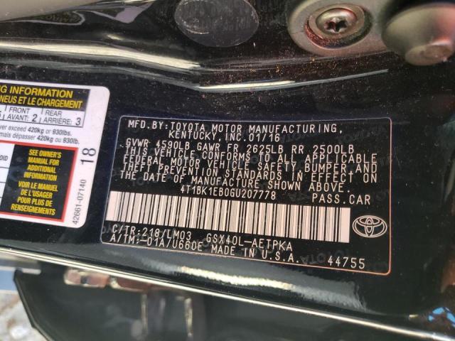 4T1BK1EB0GU207778 - 2016 TOYOTA AVALON XLE BLACK photo 10