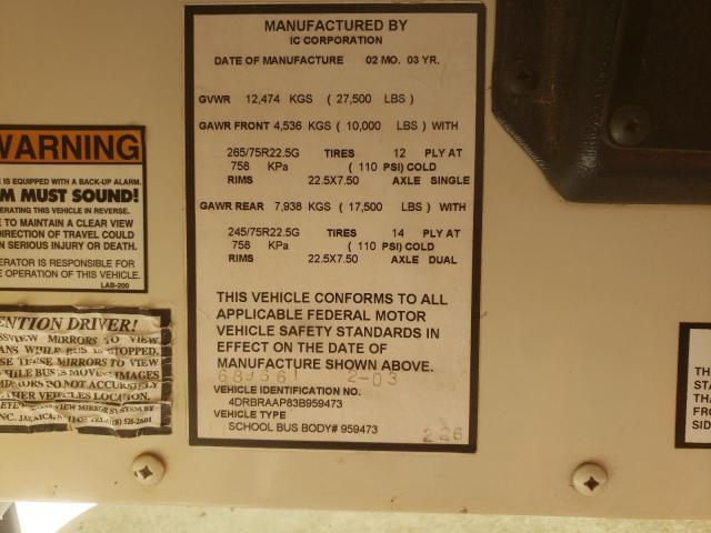 4DRBRAAP83B959473 - 2003 IC CORPORATION 3000 YELLOW photo 10