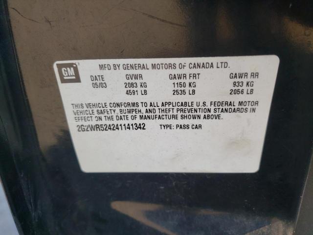 2G2WR524241141342 - 2004 PONTIAC GRAND PRIX BLACK photo 10