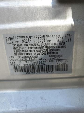 3N1AB8CV1LY302091 - 2020 NISSAN SENTRA SV SILVER photo 10