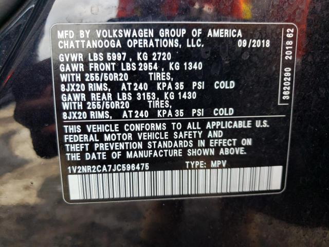 1V2NR2CA7JC596475 - 2018 VOLKSWAGEN ATLAS SEL Qara foto 10