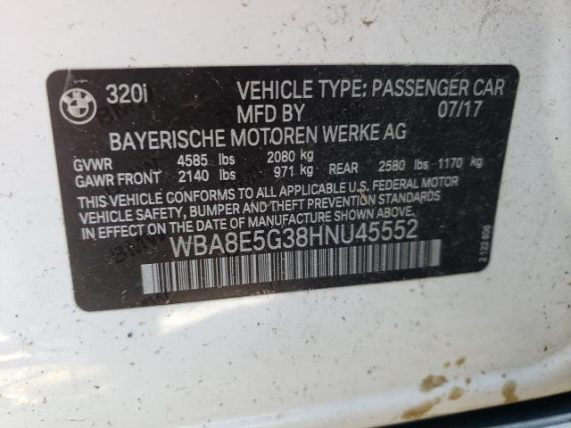 WBA8E5G38HNU45552 - 2017 BMW 320 XI WHITE photo 10