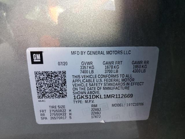 1GKS1DKL1MR112669 - 2021 GMC YUKON DENA GRAY photo 10