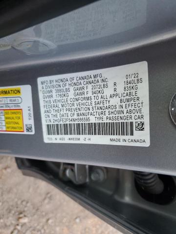 2HGFE2F54NH566595 - 2022 HONDA CIVIC SPOR GRAY photo 10