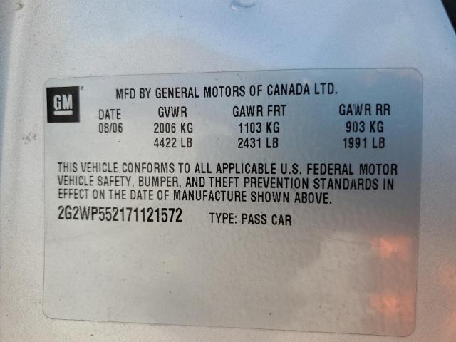 2G2WP552171121572 - 2007 PONTIAC GRAND PRIX Күміс фото 10