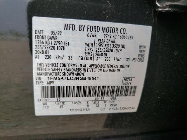 1FM5K7LC3NGB48541 - 2022 FORD EXPLORER K GRAY photo 10