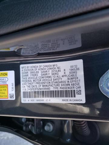 2HGFE2F52NH586490 - 2022 HONDA CIVIC SPOR GRAY photo 10