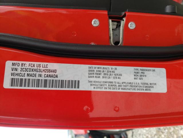 2C3CDXHG3LH208440 - 2020 DODGE CHARGER GT RED photo 10